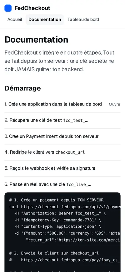 Documentation FedCheckout sur mobile