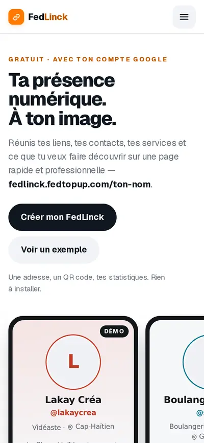 Accueil de FedLinck sur mobile