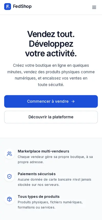 Accueil de FedShop sur mobile